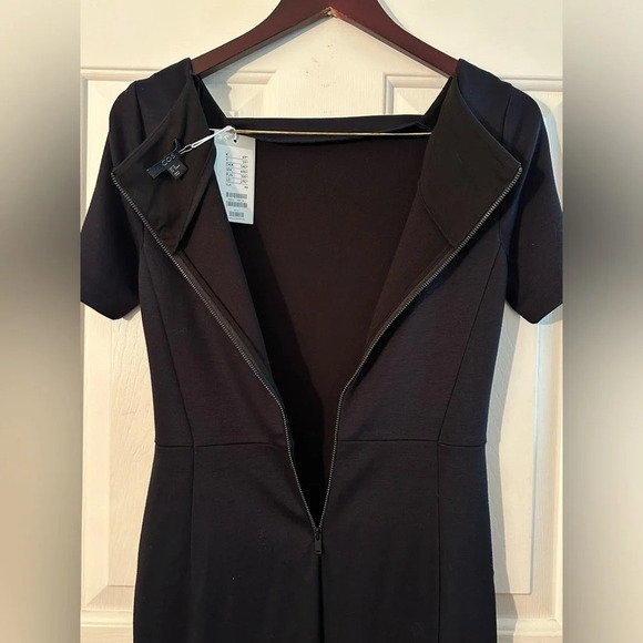 NWT COS XS Navy BLUE  Square Neck Short Sleeve Knee Length Back Zip Midi Sheath - Picture 3 of 12